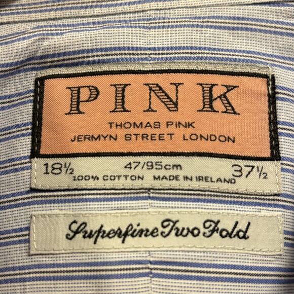 THOMAS PINK Light Blue Striped Dress Shirt, Size 18 1/2 X 37 1/2 - Picture 2 of 7